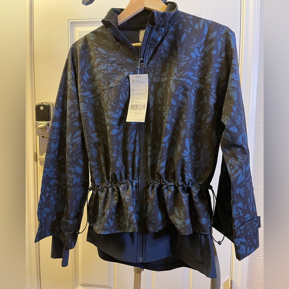 Sweaty Betty Fast Lane Running Jacket | Size S | Blue leaf scatter print…